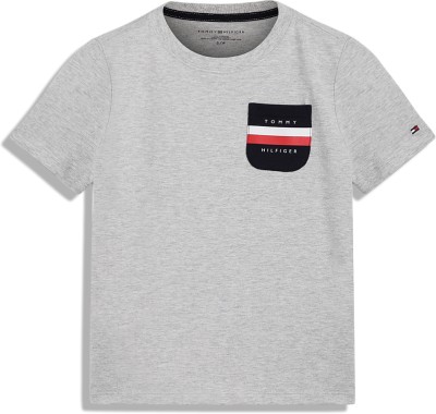 TOMMY HILFIGER Boys Solid Pure Cotton T Shirt(Grey, Pack of 1)