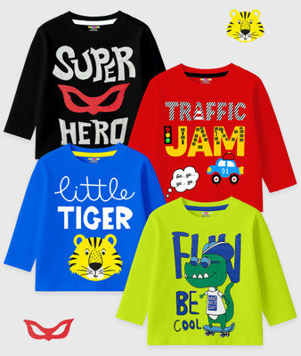 Kuchipoo Baby Boys Printed Cotton Blend Regular T Shirt(Multicolor, Pack of 4)