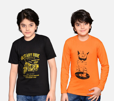 TADEOS Boys Printed Cotton Blend Regular T Shirt(Multicolor, Pack of 2)