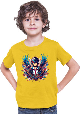 Printabulous Boys & Girls Printed Pure Cotton Regular T Shirt(Yellow, Pack of 1)