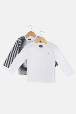 Allen Solly Boys Striped Pure Cotton T Shirt(Black, Pack of 2)