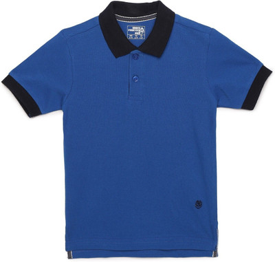 Under Fourteen Only Boys Solid Cotton Blend Regular T Shirt(Blue, Pack of 1)