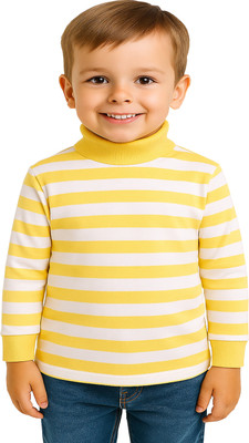 KidzzCart Boys Striped Pure Cotton Regular T Shirt(Yellow, Pack of 1)