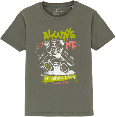 Status Quo Boys Solid Cotton Blend Regular T Shirt(Light Green, Pack of 1)