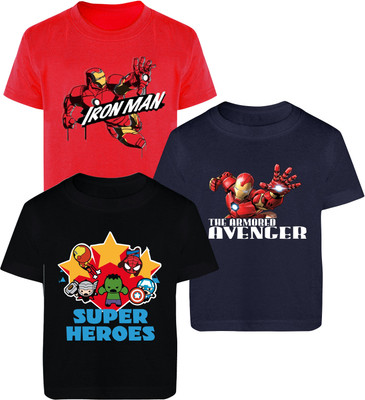 YK Marvel Boys Printed Cotton Blend Regular T Shirt(Multicolor, Pack of 3)