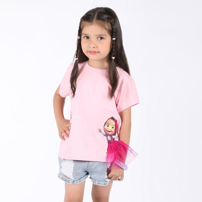 Padhariya Girls Cartoon Cotton Blend Regular T Shirt(Pink, Pack of 1)