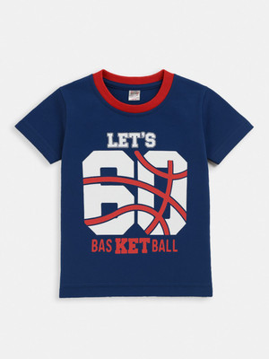 Here&Now X Game Begins Boys Printed Pure Cotton Regular T Shirt(Blue, Pack of 1)