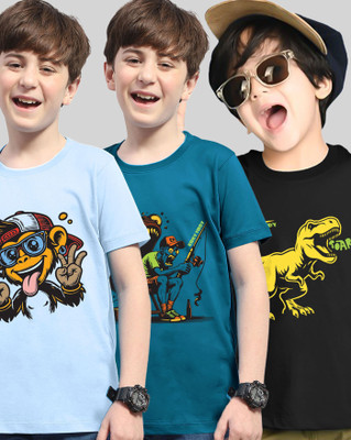 ENITOR Boys Printed Cotton Blend Regular T Shirt(Multicolor, Pack of 3)