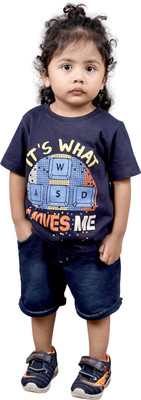 goofy styles Boys Graphic Print Cotton Blend Regular T Shirt(Blue, Pack of 1)