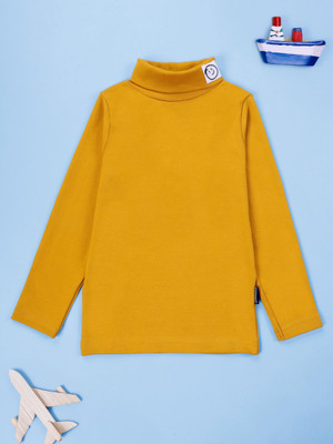 Kiddo Paanti Boys & Girls Solid Cotton Blend Regular T Shirt(Yellow, Pack of 1)