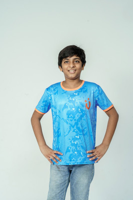UMILDO Boys Printed Polyester Regular T Shirt(Blue, Pack of 1)