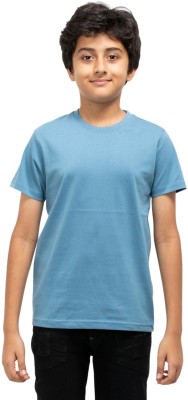Get Stocked Boys & Girls Solid Pure Cotton T Shirt(Blue, Pack of 1)