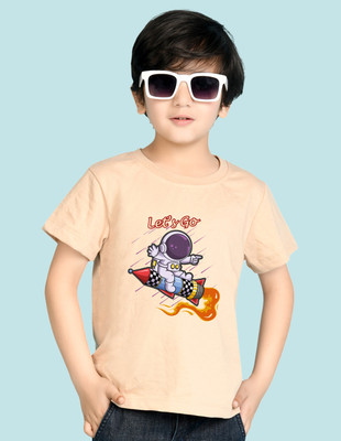 Nusyl Boys Graphic Print Cotton Blend Regular T Shirt(Beige, Pack of 1)