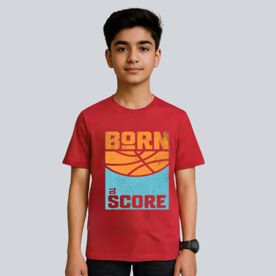 TeeSlix Boys Printed Pure Cotton Regular T Shirt(Red, Pack of 1)