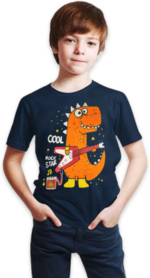 megastar Boys Printed Pure Cotton Regular T Shirt(Blue, Pack of 1)