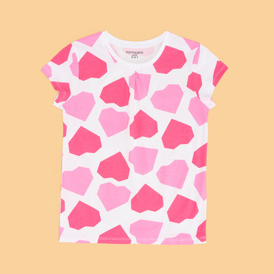 Pantaloons Junior Girls Solid Cotton Blend Regular T Shirt(Pink, Pack of 1)