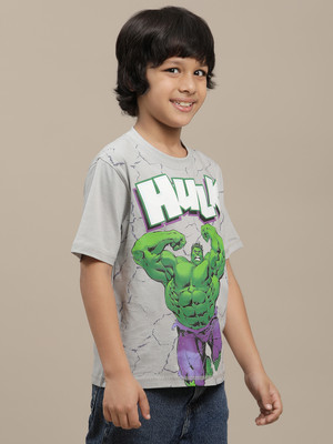 kidsville Boys Printed Pure Cotton Regular T Shirt(Grey, Pack of 1)