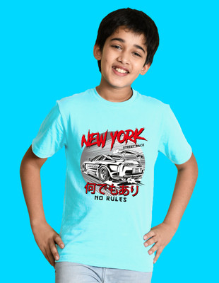 Nusyl Boys Graphic Print Cotton Blend Regular T Shirt(Blue, Pack of 1)