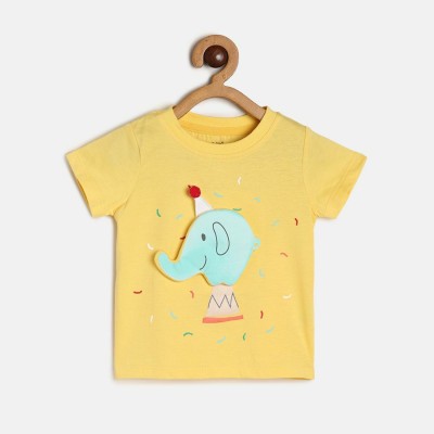 MINI KLUB Baby Boys Printed Pure Cotton T Shirt(Yellow, Pack of 1)