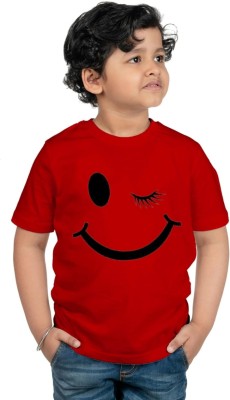 Us Fashion Boys & Girls Printed Cotton Blend Regular T Shirt(Red, Pack of 1)