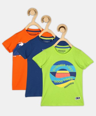 PROVOGUE Boys Printed Cotton Blend Regular T Shirt(Multicolor, Pack of 3)