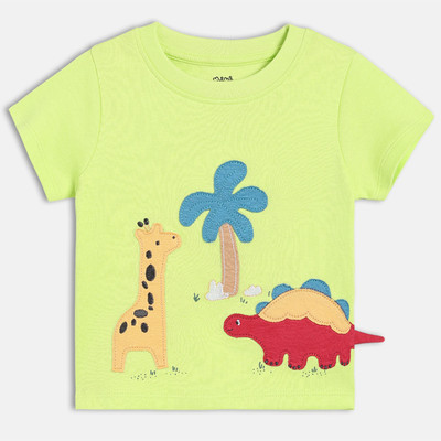 MINI KLUB Baby Boys Embroidered Pure Cotton Regular T Shirt(Green, Pack of 1)