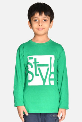 TADEOS Boys Typography Cotton Blend Regular T Shirt(Green, Pack of 1)