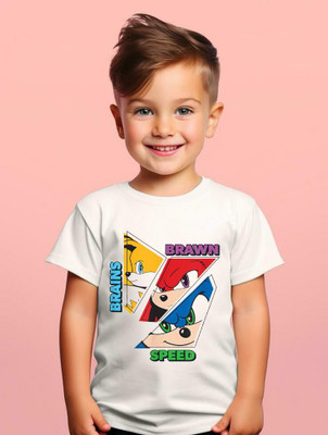 YI FASHION Boys Printed Polyester Regular T Shirt(White, Pack of 1)