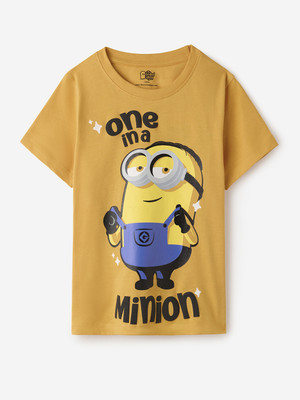 The Souled Store Boys Cartoon Pure Cotton Regular T Shirt(Yellow, Pack of 1)