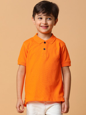 TALES & STORIES Boys Solid Pure Cotton Regular T Shirt(Orange, Pack of 1)
