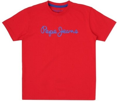 Pepe Jeans Boys Printed Cotton Blend Regular T Shirt(Red, Pack of 1)