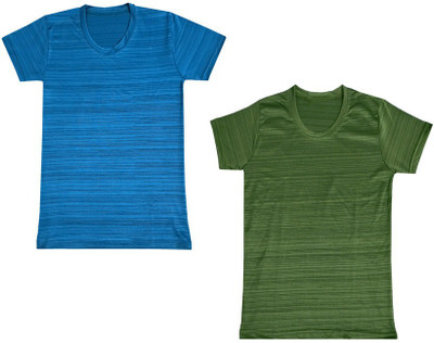 KAVYA Boys Striped Polyester Regular T Shirt(Multicolor, Pack of 2)
