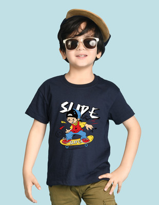 Nusyl Boys Graphic Print Cotton Blend Oversized T Shirt(Blue, Pack of 1)
