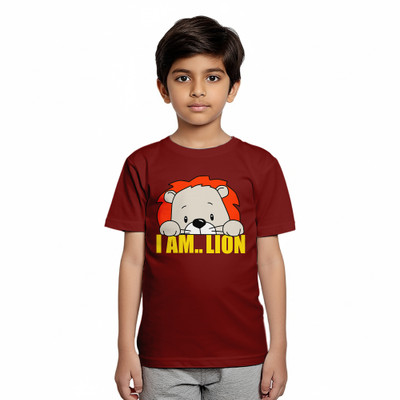 DEHCY Boys Graphic Print Pure Cotton Regular T Shirt(Maroon, Pack of 1)