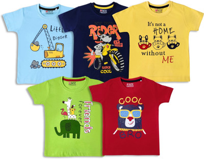 SUPERSQUAD Baby Boys & Baby Girls Graphic Print Pure Cotton Regular T Shirt(Multicolor, Pack of 5)