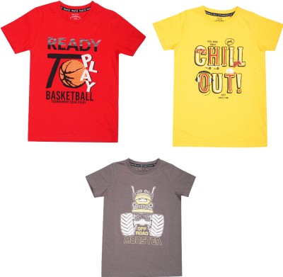 YALZZ Boys Printed Pure Cotton Regular T Shirt(Multicolor, Pack of 3)