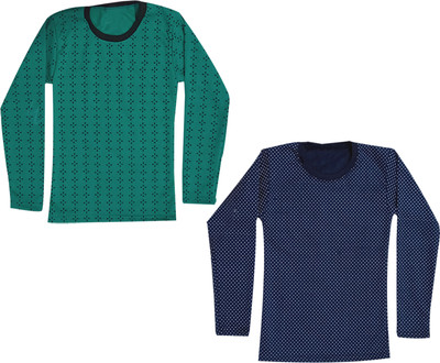 Indistar Girls Printed Wool Blend Regular T Shirt(Dark Blue, Pack of 2)