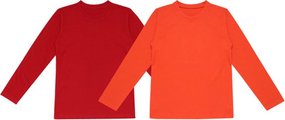 UNFLD Boys Solid Pure Cotton Regular T Shirt(Red, Orange, Pack of 2)