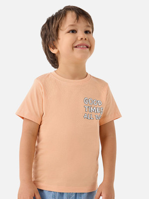 JUNIORS by Babyshop Boys Graphic Print Pure Cotton Regular T Shirt(Orange, Pack of 1)