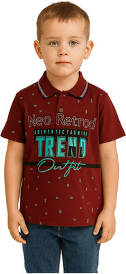 RASEE Boys Printed Cotton Blend Regular T Shirt(Maroon, Pack of 1)