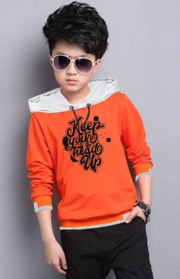 SCATCHITE Boys Typography Pure Cotton Regular T Shirt(Orange, Pack of 1)