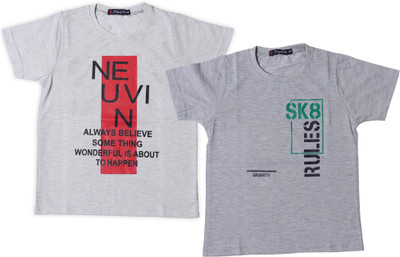 NeuVin Baby Boys & Baby Girls Printed Cotton Blend Regular T Shirt(Multicolor, Pack of 2)