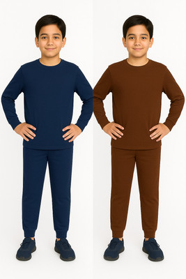 FAIQA Top - Pyjama Set For Boys & Girls(Brown, Pack of 2)
