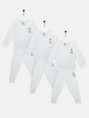 YK Basics Top - Pyjama Set For Boys & Girls(White, Pack of 3)