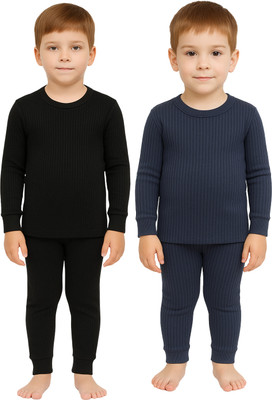 Fashnest Top - Pyjama Set For Boys & Girls(Black, Pack of 2)