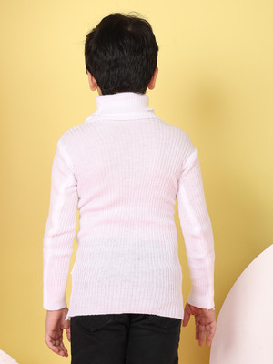 Superminis Striped High Neck Casual Boys White Sweater