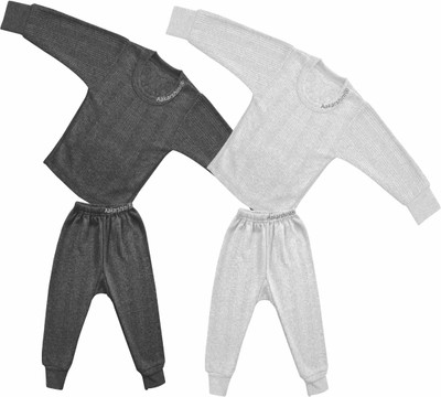 Aakarshini Top - Pyjama Set For Baby Boys & Baby Girls(Grey, Pack of 2)