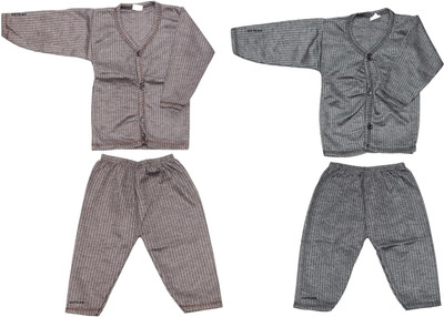 MIKONIKO Top - Pyjama Set For Baby Boys & Baby Girls(Grey, Pack of 2)