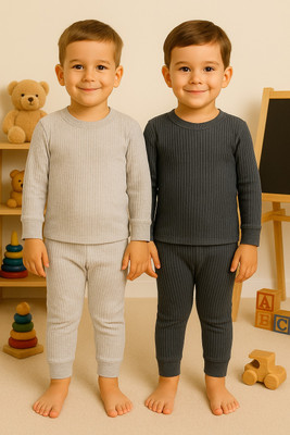 Paryag Top - Pyjama Set For Baby Boys(Grey, Pack of 2)