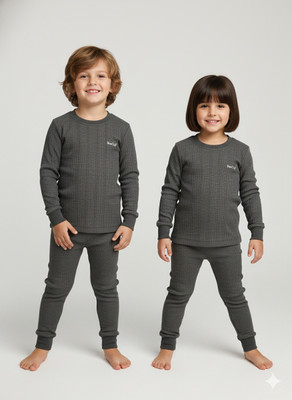 WoolSoft Top - Pyjama Set For Boys & Girls(Grey, Pack of 2)